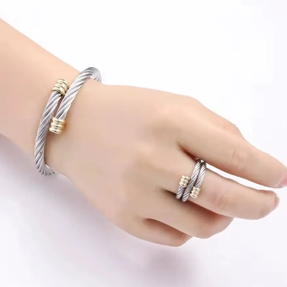 🌟 Bangle Bracelet Ring Set Staiy Steel No Fade Color